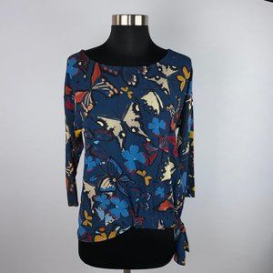 Weston Long Sleeve Abstract Butterfly Print Tie Side West Top XS